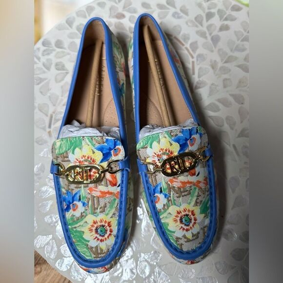 RALPH LAUREN Averi II floral Monogram Jacquard Loafer Flat Driving Shoe NEW - Picture 14 of 14